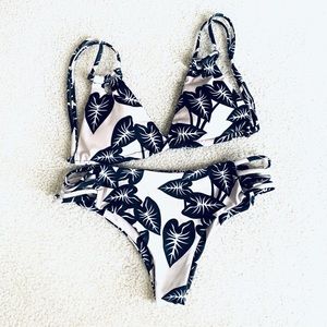 FALL FLORAL BLACK LEAVES BIKINI SET